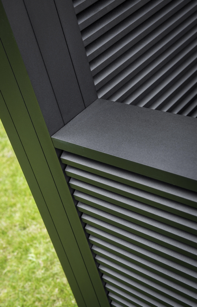 Close up of black aluminum Linius cladding