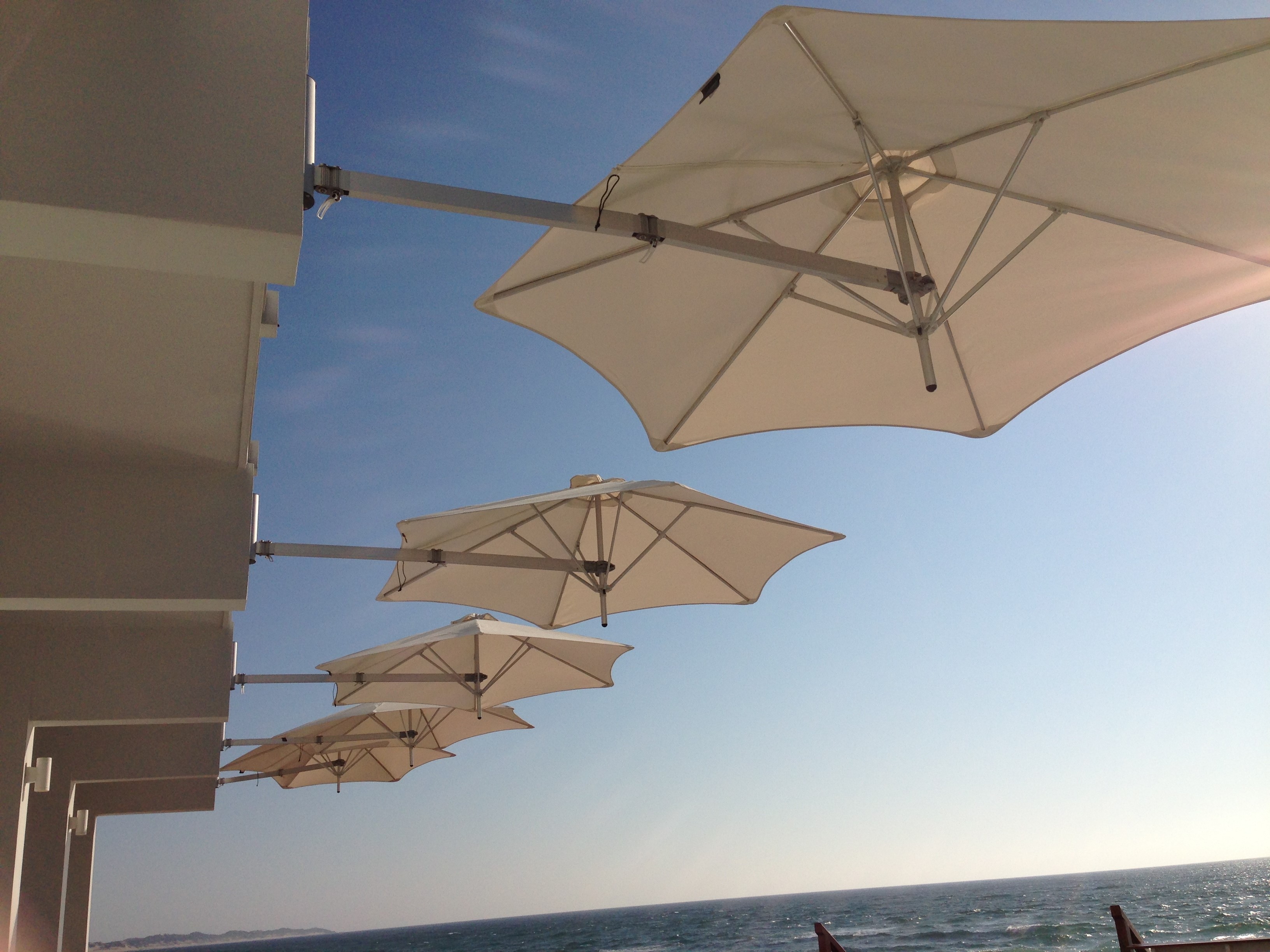 belgium wall mounted patio umbrella Umbrosa Paraflex Wallflex Round Wall-Mount quality anodized aluminum and stainless steel for durability and long Patio Umbrella Mount, Wall Mount,