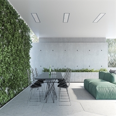 patio area with a white theme and white electric heaters integrated in the ceiling
