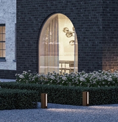 led lighting features black in colour at the front of a home at night
