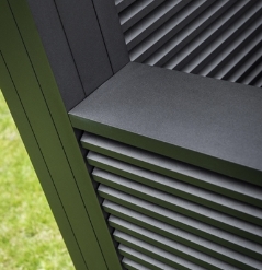 Close up of Linius black metal cladding
