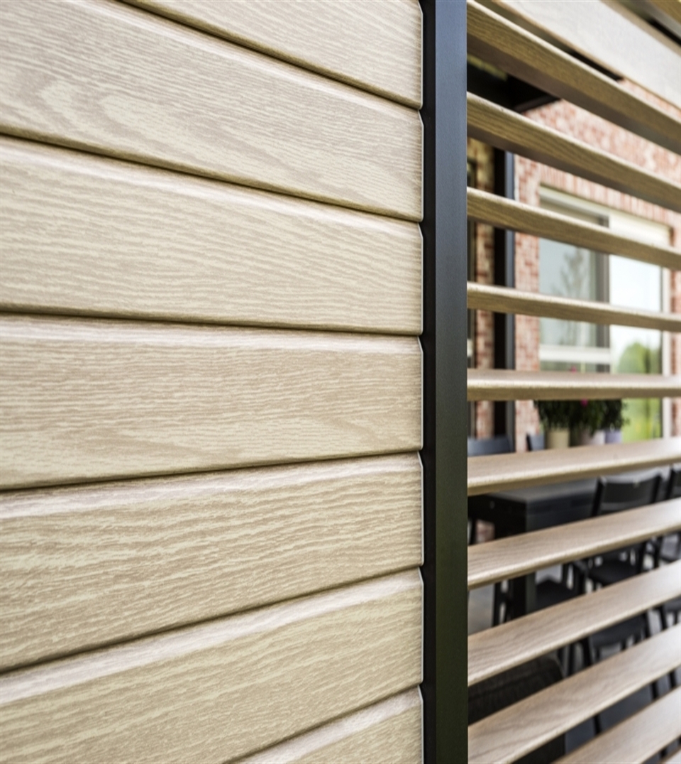 Loggia sliding shutter panels with aluminum wooden style louvres that tilt  