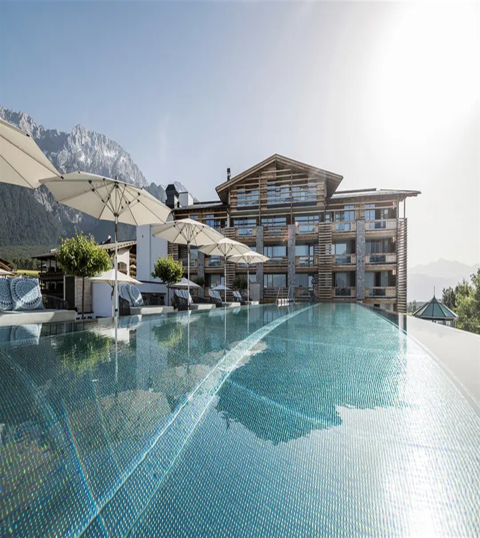 Swiss-engineered Fortino Riviera installed poolside of a winter resort.