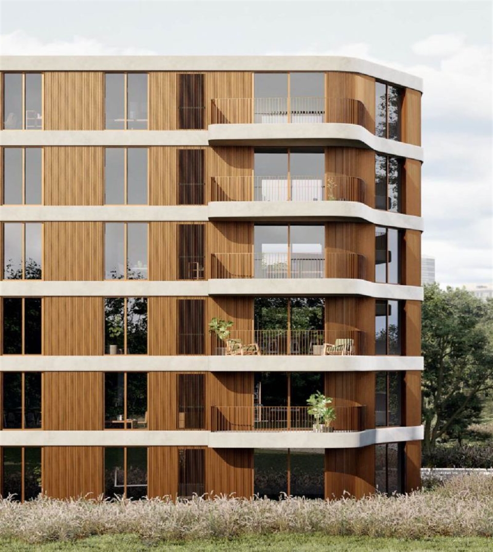 Renson Linarte vertical aluminum facade with integrated on an office building.