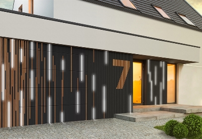 Renson Linarte Black Facade Cladding with LED lighting and wooden inserts