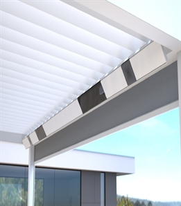 white heat and sound beam integrated in the frame of a pergola