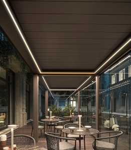 LED lighting integrated in a louvered pergola