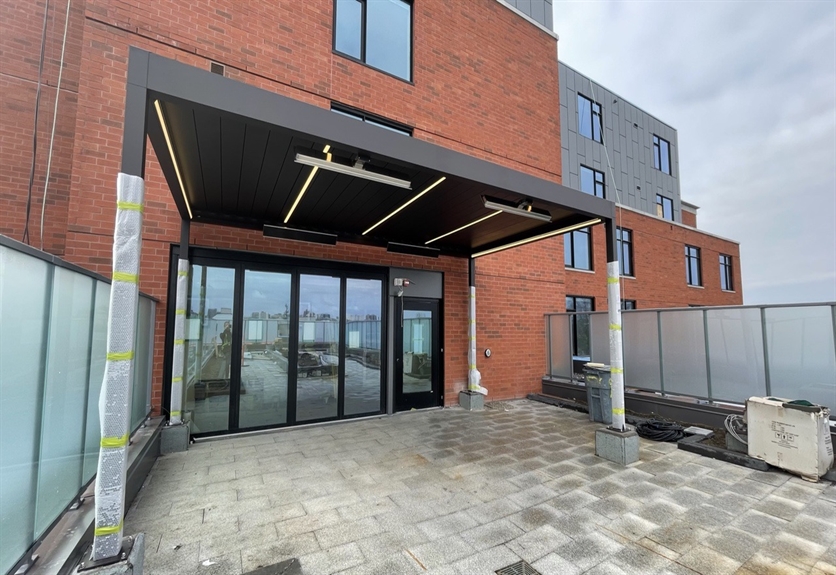 Black Louvred Roof System Install with Lighting and Outdoor Heaters Integrated