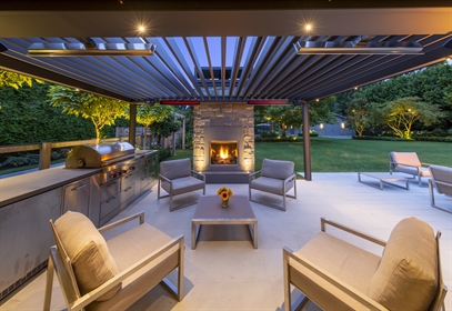 Pergola with Bromic Heaters at night time