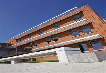 Vertical privacy shading for large windows.