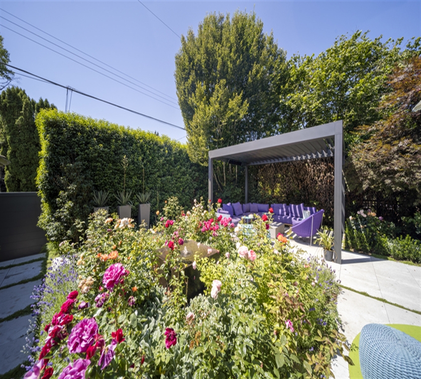 Contemporary pergola installation in a lush garden Contemporary pergola installation in a lush garden