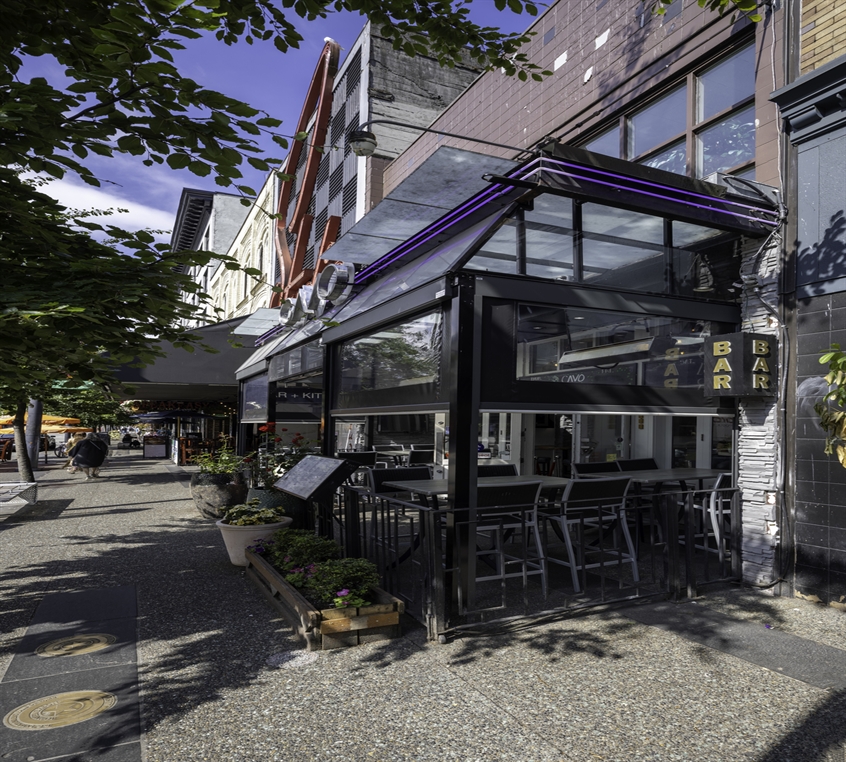 Street view of the Cavo Bar patio Street view of the Cavo Bar patio