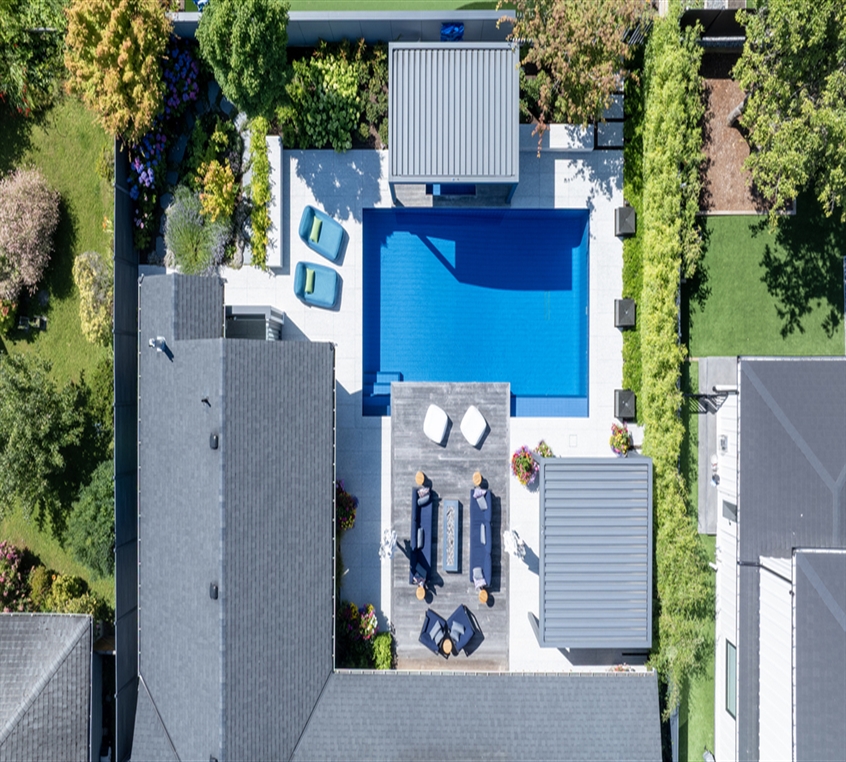Aerial of two Camargue pergolas, Delta BC