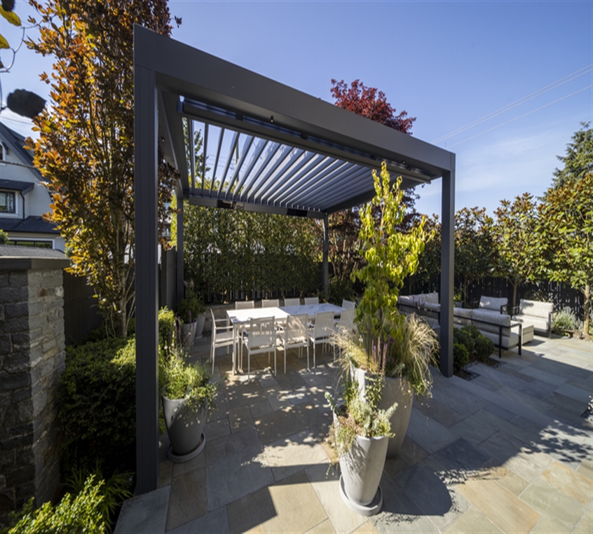 Grey Camargue pergola in a private garden